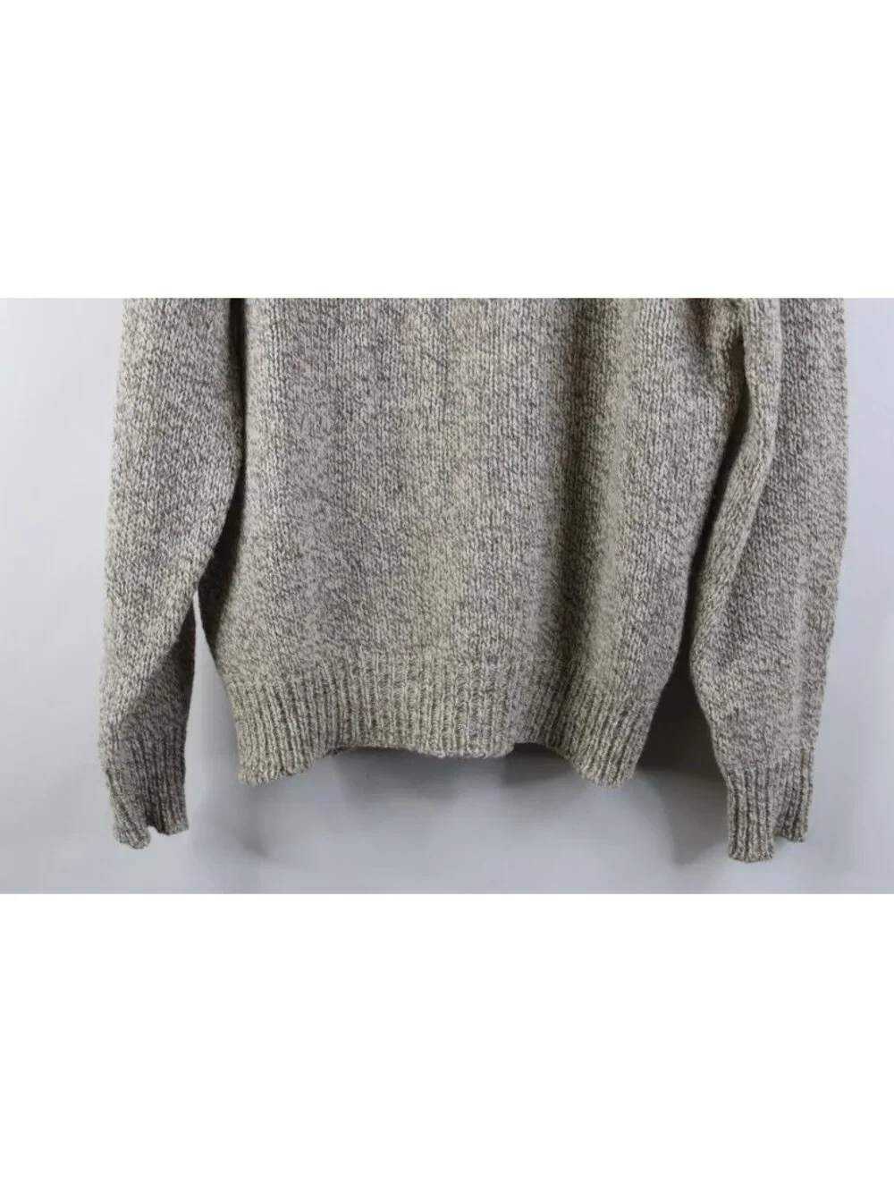 Vintage 70s LL Bean Mens Medium Blank Wool Blend Knit Shawl Sweater Beige USA